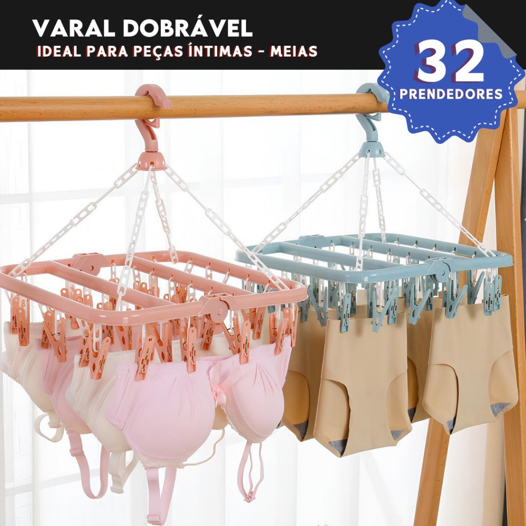 ️ Varal de Roupas Íntimas Dobravel Com 32 Prendedores -  Meias, Calcinhas e Cuecas - BNVT