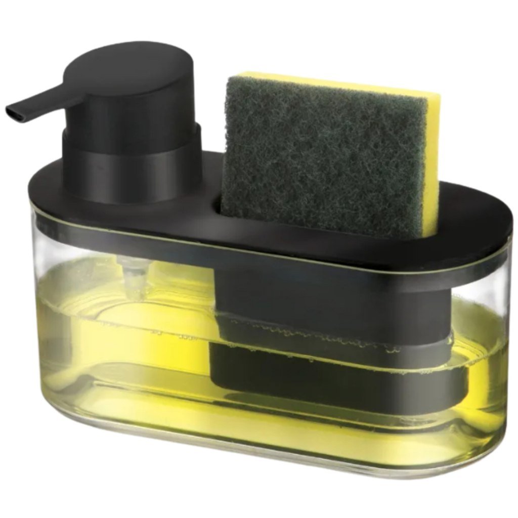 ️ Porta Detergente Com Suporte Para Bucha 500ml Preto Dispenser De Pia Prático Arthi