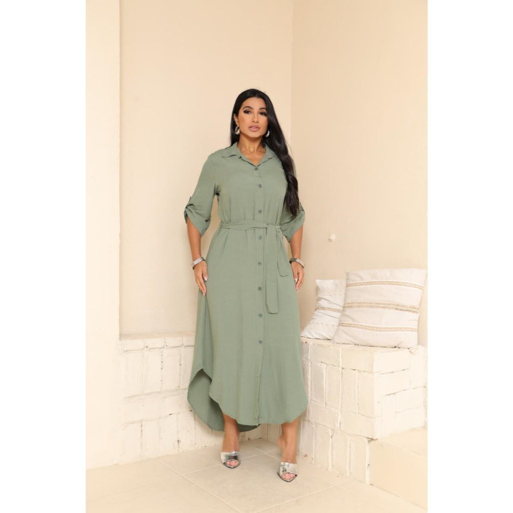 ️ Vestido Chemise Com Manga 3/4 e Laço Para Amarrar - Estilo Casual - Cores Liso e Estampado - Envio RAPIDO