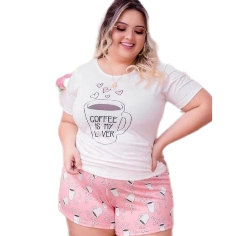️ Conjunto Plus Size Shorts Blusa Baby Doll Camisola Para Dormir