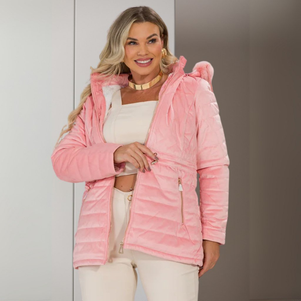 ️ Jaqueta Sobretudo Feminino Nylon Bobojaco Capuz Puffer Impermeável Quentinha Repele Líquidos Frio